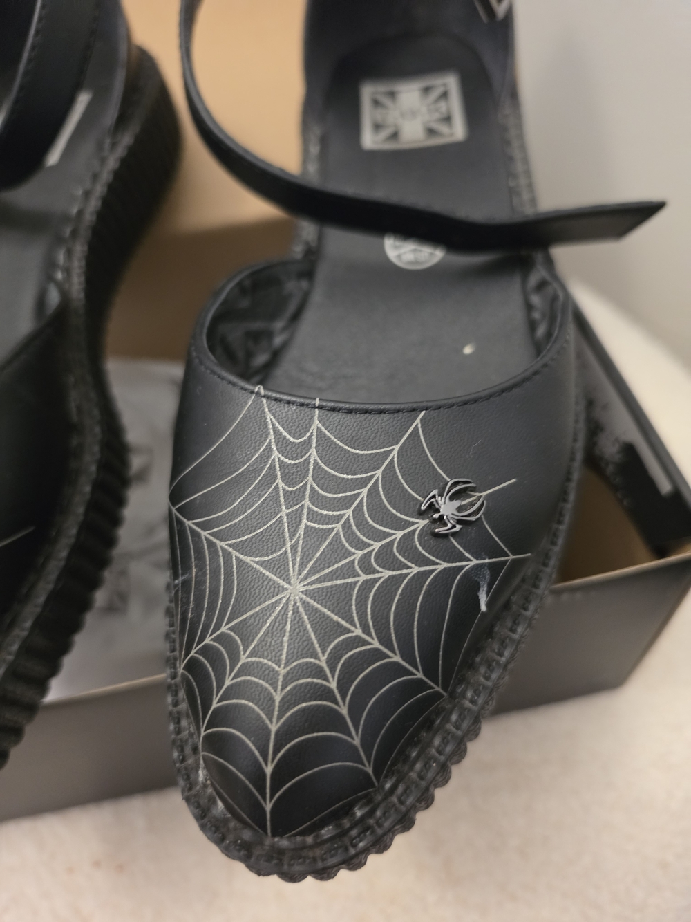 T.U.K Women's Black Spiderweb Ankle-Strap Flats - Picture 3 of 6
